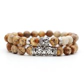 Kralen Armband met Buddha Beeld - Natuursteen - Bruin - Armbanden Heren Dames - Kralenarmband - Buddha Sieraden - Cadeau voor Man - Mannen Cadeautjes