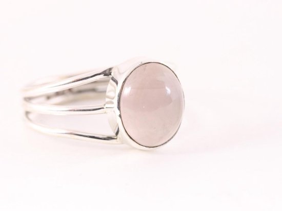 Opengewerkte zilveren ring met rozenkwarts - maat 16