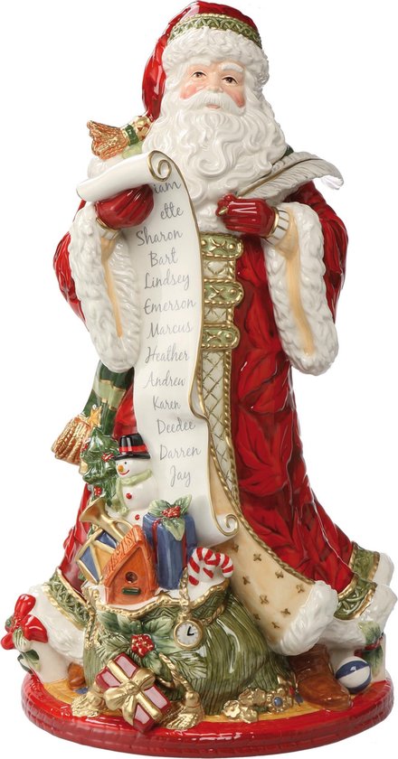 Goebel - Fitz and Floyd | Decoratief beeld / figuur Kerstman met scroll | Aardewerk - 48cm - kerst