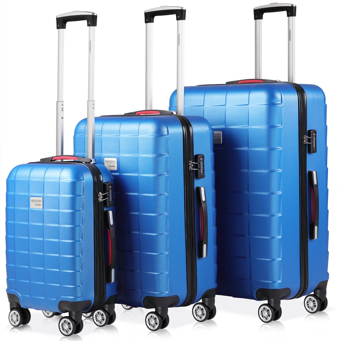 Monazana Kofferset Exopack 3-delig – TSA slot Wielen - Blauw