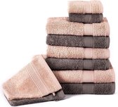 Komfortec Voordeelpak Handdoekenset 4x handdoek 50x100 cm + 2x badhanddoek 70x140 cm + 2x gastendoekje 30x50 cm + 2x washandje 16x21 cm - 100% Katoen - Antracietgrijs/Bloesemroze