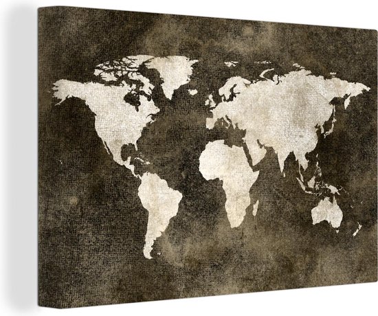 Peintures Toile Wereldkaart - Vintage - Sépia - 150x100 cm - Décoration murale