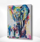 Painting Expert® Schilderen op nummer Volwassenen - Schilderen op nummer Kinderen - Olifant en Baby - 40x50cm - Exclusief Lijst (24 kleurtjes)