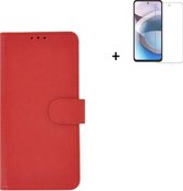 Hoesje Motorola Moto G50 - Screenprotector Motorola Moto G50 - Bookcase Wallet Rood Cover + Tempered Glass