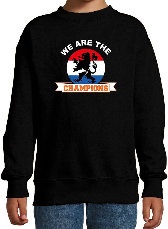 Zwarte fan sweater voor kinderen - we are the champions - Holland / Nederland supporter - EK/ WK trui / outfit 122/128