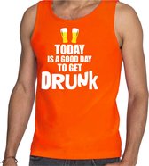 Oranje fan bier tanktop voor heren - today is a good day to get drunk - Koningsdag - mouwloos t-shirt - EK/ WK kleding S