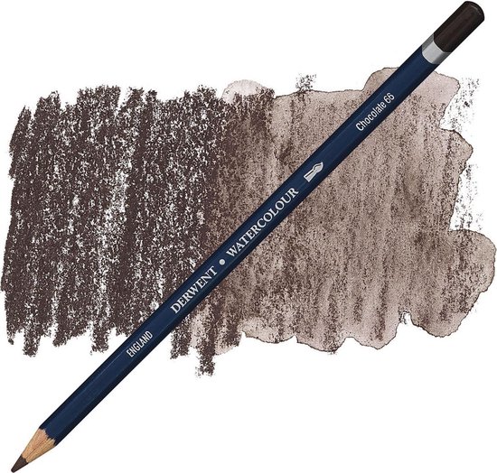Derwent Watercolour potlood 66, Chocolate, met donkerbruine verfveeg.