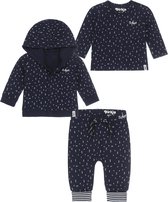 Dirkje Bio Basic SET(3delig) Blauw Vest, Broek, Shirt met dezelfde print - Maat 74