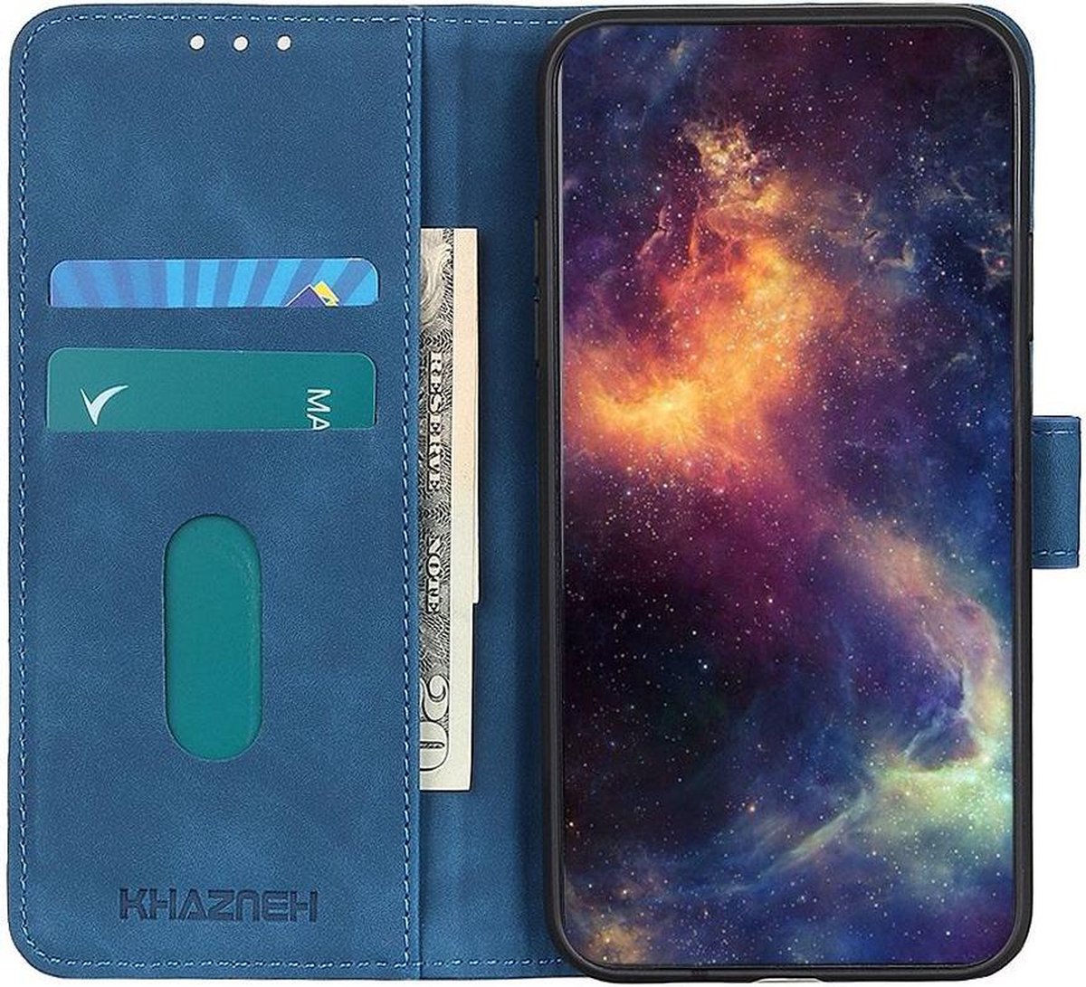 KHAZNEH Oppo A54 5G Hoesje Hoesje Retro Wallet Book Case Blauw