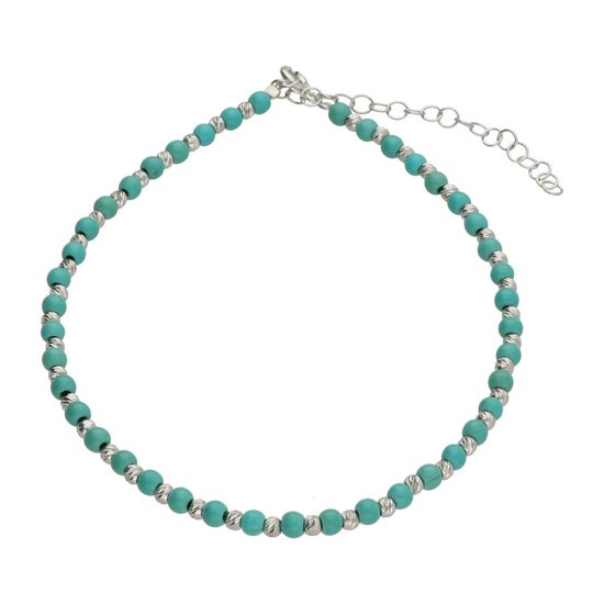 Bracelet de Cheville La Rosa Princesa Turquoise et Pois - Argent 925 Plaqué Rhodium Blauw