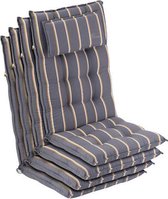 blumfeldt Sylt Tuinkussen - Set van 4 stoelkussen - zitkussen - hoge rugleuning - hoofdkussen - 50 x 120 x 9 cm - UV bestendig polyester - grijs / geel