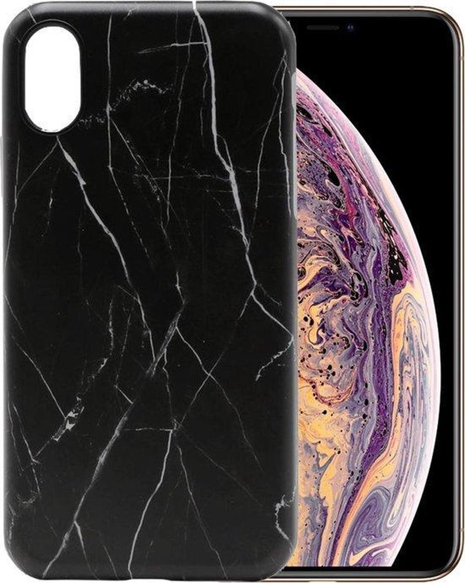 iPhone X/XS marmer case - hoesje marmer - zwart marmer - hoesje iPhone zwart - zwart hoesje