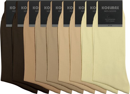 Koelmax - Chaussettes Homme Koelmax - 100% Katoen - 9 Paires - Mix Beige - Taille 47-50