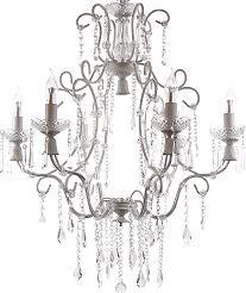 Kroon-hanglamp met glas kristal elementen crème kleurig frame