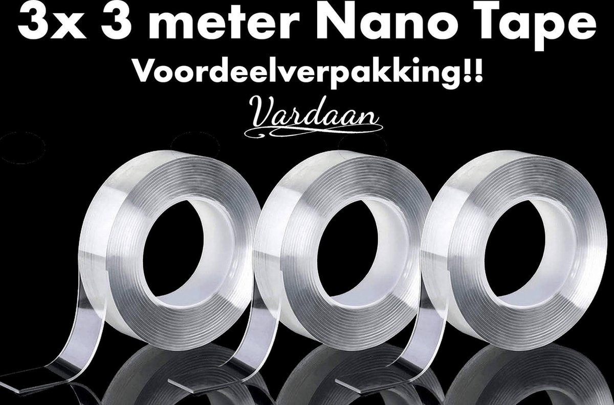 Nano Tape - Dubbelzijdige Nano Tape - Transparante Nano Tape - Vardaan®️ Dubbelzijdige Nano Tape - Herbruikbare Plakband - Griptape - Waterproof Nano Tape - Nano Tape 3 meter - 3 stuks ✅✅✅