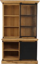 Vitrinekast Darwin - 130x50x215 - Naturel/zwart - Teak/ijzer