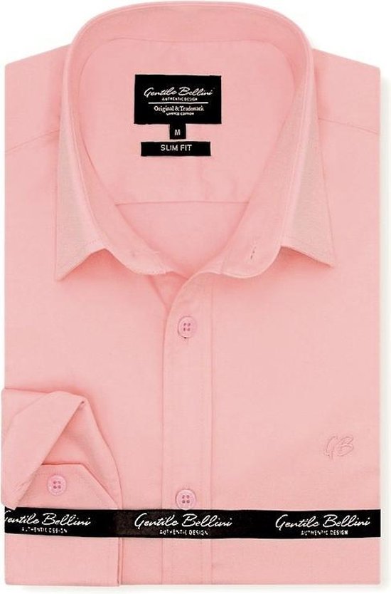 Heren Overhemd - Slim Fit - Luxury Plain Satijn - Roze - Maat S