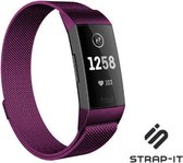 Strap-it Luxe Milanese band - geschikt voor Fitbit Charge 3 / Fitbit Charge 4 - paars - Maat: Maat S