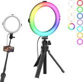 VIJIM K9 RGB Ringlamp met selfie stick-statief en telefoonhouder - 10 kleuren — Instagram / YouTube / TikTok lamp