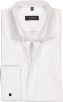 ETERNA Modern Fit overhemd - mouwlengte 7 dubbele manchet - wit twill niet doorschijnend - Strijkvrij - Boordmaat: 40