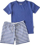 Little Label | les mecs | Pyjama d'été 2 pièces - modèle shorty | bleu, gris, rayé | taille 98-104 | coton organique