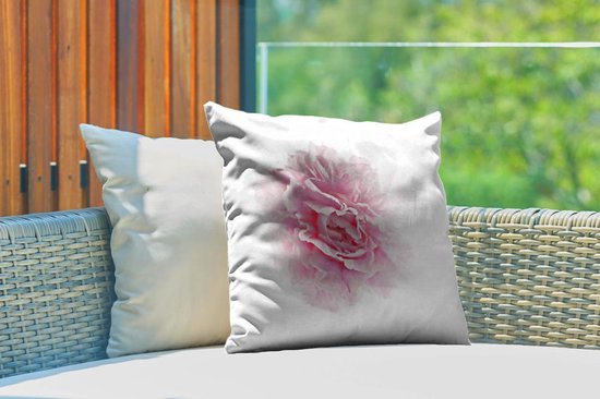 Coussins d'extérieur - Jardin - Vue de dessus d'une pivoine rose sur fond blanc - 45x45 cm