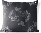 Buitenkussens - Tuin - Een donkere illustratie van vissen in een patroon - 60x60 cm