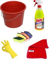Dasty Ontvetter SCHOONMAAKPAKKET,  1 Liter Dasty, 12 liter emmer, 5 schuursponzen, 2 microvezeldoeken, 1 paar Huishoudhandschoenen