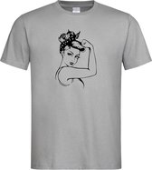 Grijs T shirt met  " Girl Power " print size L