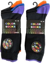 Color Sokken - Maat 43/46 - 6 paar - Unisex - Paars/Blauw/Oranje - Katoen met spandex