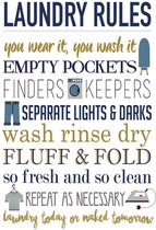 Wandbord - Laundry Rules - leuk voor in de badkamer / washok