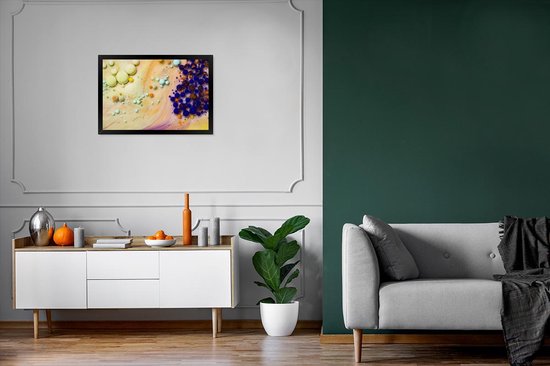 Photo encadrée - Art psychédélique de l'encre au lait cadre photo noir 60x40 cm - Affiche encadrée (Décoration murale salon / chambre)