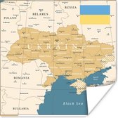 Poster Illustratie van een kaart van Oekraïne met de vlag - 30x30 cm