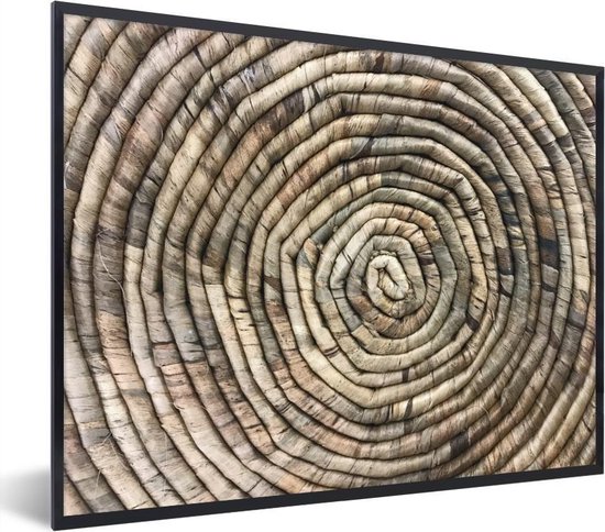 Photo dans le cadre - Panier en paille dans un cadre photo en forme de cercle noir sans passe-partout 80x60 cm - Affiche dans cadre (Décoration murale salon / chambre)