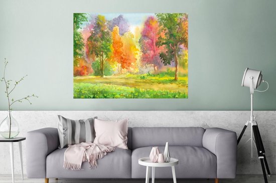 Poster Illustration colorée d'arbres 160x120 cm - Tirage photo sur Poster (décoration murale salon / chambre) / Poster Arbres XXL / Groot format!