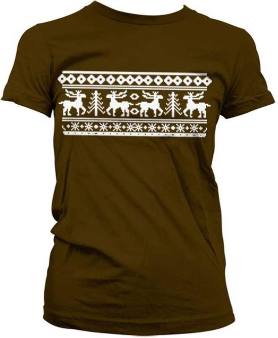 Dames Fun Tshirt -2XL- Scandinavian Christmas Bruin