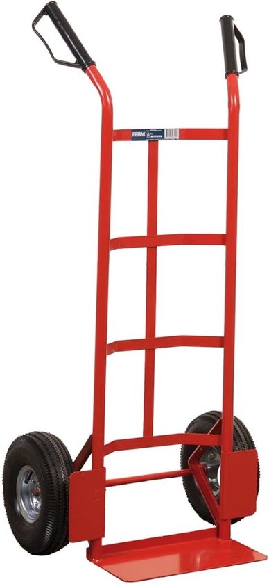 FERM - TTM1028 - Steekwagen - Maximaal draagvermogen - 225kg – Steekplaat - 350x180mm - kogel - Gelagerd - Met - Luchtbanden - Voor - Optimale - Wendbaarheid - 119,5cm hoog - Handvatten met beugel - Rood - Chariot - Trolley -Hand truck - Sackkarre