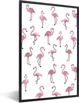 Fotolijst incl. Poster - Flamingo - Roze - Patroon - 20x30 cm - Posterlijst