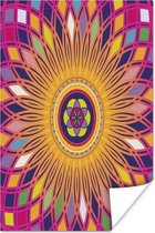 Poster Illustratie van een kleurrijke mandala met ruiten - 20x30 cm
