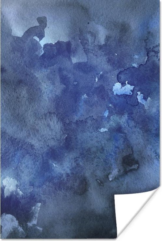 Poster Waterverf - Blauw - Wolken - 40x60 cm