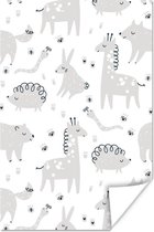 Kinderpatroon met verschillende paarse dieren 40x60 cm - Foto print op Poster (wanddecoratie woonkamer / slaapkamer)