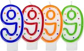 Verjaardagskaars cijfer 9 - wit met gekleurde stippen