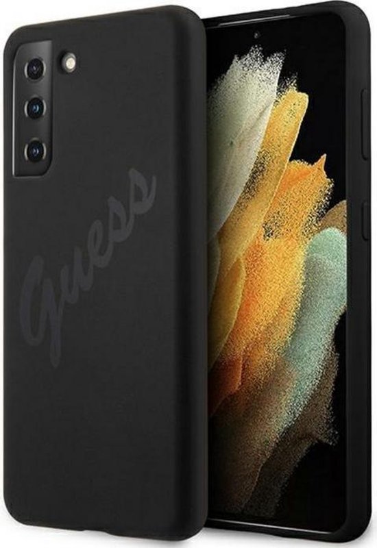 Guess Silicone Vintage Back Cover - Geschikt voor Samsung Galaxy S21 - Zwart