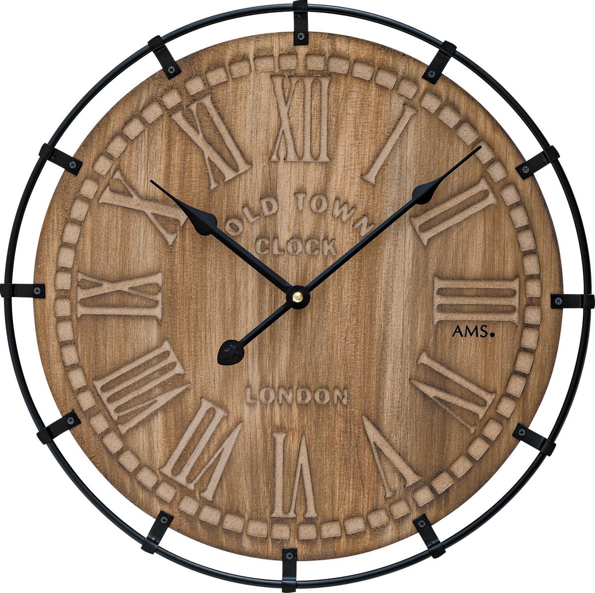 AMS W9616 - Wandklok - Analoog - Hout - Metaal - Bruin - Zwart