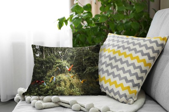 Sierkussen pour la vie forestière à l'intérieur - Perroquets dans la forêt tropicale - 50x30 cm - Coussin rectangulaire en coton