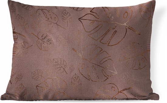 Foto: Sierkussens kussen luxe patroon met bronzen bladeren op een rood met paarse achtergrond 50x30 cm kussen van katoen