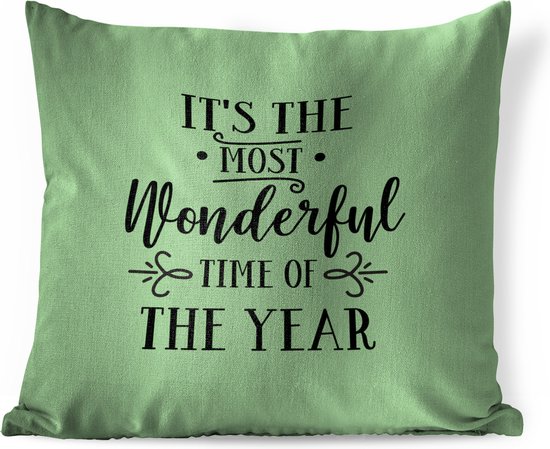 Sierkussens - Kussen - Kerst quote It's the most wonderful time of the year tegen een groene achtergrond - 60x60 cm - Kussen van katoen