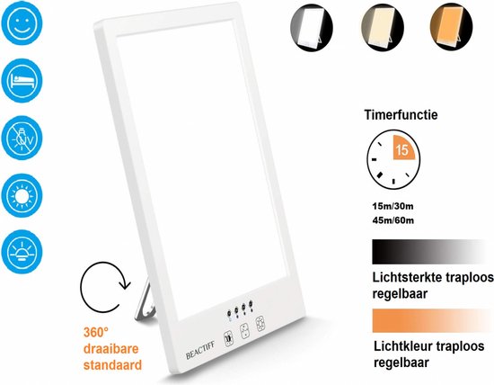 Premium Beactiff Daglichtlamp met Timer, lichttherapie-lamp/energielamp/ winterdepressie