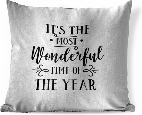 Sierkussens - Kussen - Kerst quote It's the most wonderful time of the year op een witte achtergrond - 60x60 cm - Kussen van katoen