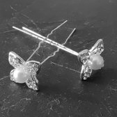 Zilverkleurige Hairpins - Bloem met Diamant en Parel - 5 stuks